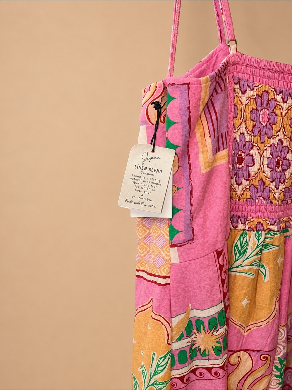 Japna Pink Patchwork Print Spaghetti Strap Dress - Picture 2 of 4